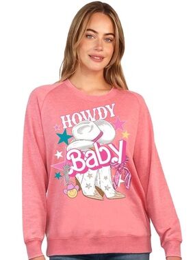 NWT Simply Southern Howdy Baby Barbie Pink Graphic Sweatshirt